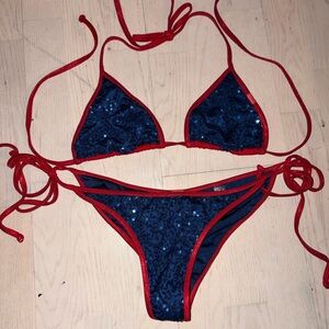 Sequin Bikini Set - Red and Blue